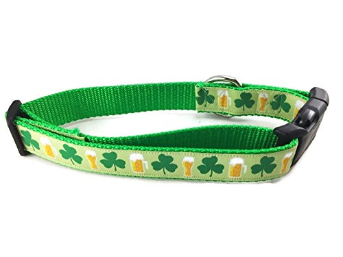 [Australia] - St Patricks Dog Collar, Caninedesign, Shamrock, Beer, Leprechaun, 1 inch Wide, Adjustable, Nylon, Medium and Large Shamrocks and Beer Medium 13-19" 