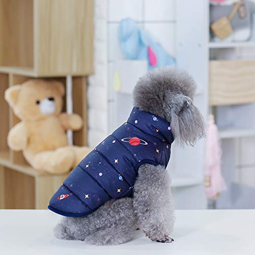 [Australia] - Vedem Small Dog Warm Fleece Puffer Vest Coat Puppy Cold Weather Jacket Quilted Vest Clothes L Navy-Space 