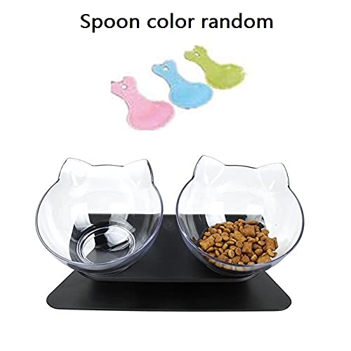 Cat Elevated Double Transparent Plastic Bowl,Pet Feeding Bowl | Raised The Bottom for Cats and Small Dogs ，Cute Cat Face Double Bowl (Black Base+2 Bowls) black base+2 bowls - PawsPlanet Australia