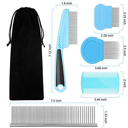 Flea Comb For Dogs Cat Comb Lice Comb Metal Tear Stain Dog Combs Pet Comb Grooming Set 5 Pieces By BENSEAO Teeth Durable Remove Float Hair Combing tangled hair Dandruff Add Storage Pouch (Blue) Blue - PawsPlanet Australia