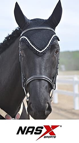 Saddle Pads with Matching Diamante Set Fly Veil Bonnet Ear bonnet Padded Numnah (COB, Black) COB - PawsPlanet Australia
