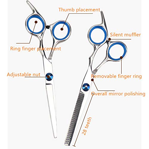 WUWYOUWL Pet Grooming Scissors Set, 3 Pieces Stainless Steel Pet Trimmer Kit Used for Dog Cat and More Pets, Thinning Shear, Straight Scissors, Grooming Comb (Blue) Blue - PawsPlanet Australia