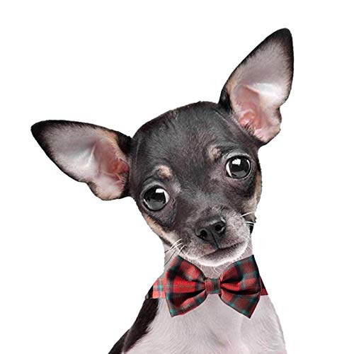 Pet Heroic Pet Dog Cat Collar with Grid Bow tie, Adjustable Plaid Pet Dogs Cats Comfortable Durable Bowtie Collars for Small Medium Large Dogs Cats in 3 Styles Red-grid S - PawsPlanet Australia