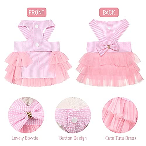 3 Pieces Dog Princess Dresses Puppy Bow Knot Dress Pet Tutu Dresses Striped Mesh Puppy Dog Princess Summer Dresses for Small Medium Cat Puppy Dog (X-Small) XS (Pack of 3) - PawsPlanet Australia