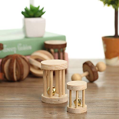 CCCYMM 6 Pcs Pet Natural Wooden Chew Toys Dumbells Exercise Bell Molar Toy for Parrot, Rabbit, Chinchilla, Guinea Pig, Hamster Small Animals - PawsPlanet Australia