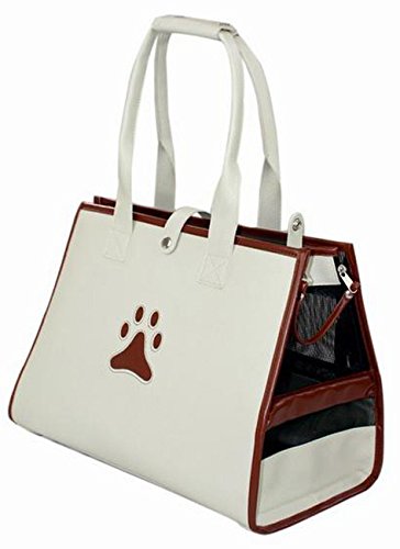 [Australia] - Posh Paw' Pet Carrier White/Brown Paw Print One Size 