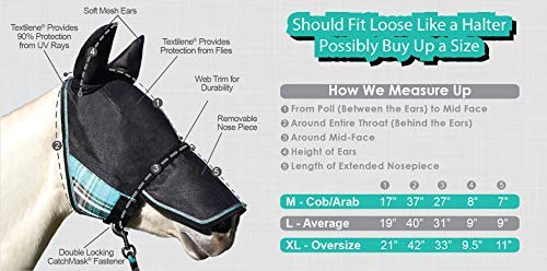 Kensington UViator Protective Fly Mask — Newest UV Solar Screen Protection with a 90% UV Rating — Double Locking CatchMask Fasteners — Non Heat Transferring Fabric (Deluxe Black, Large) - PawsPlanet Australia