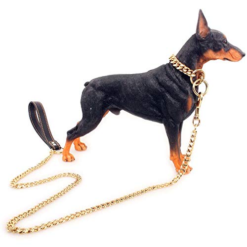 [Australia] - Petoo 3ft/4.5ft Metal Dog Leash,with Leather Handle, Gold Dog Leash,18K Gold Chew Proof Indestructible Strong Dog Leash,Heavy Duty,Cuban Link Dog Chain for Small/Medium/Large Dogs 4.5ft 