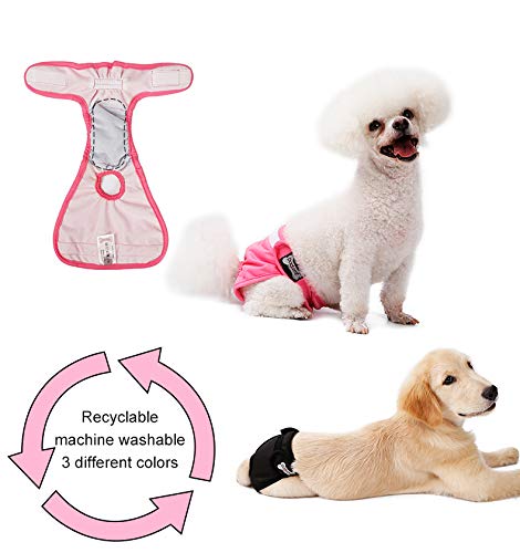 [Australia] - LEMON PET Female Dog Diapers Washable Reusable Cosy Puppy Diapers Doggy Sanitary Wraps Physiological Panties for Small Medium Large Dogs Underwear Nappies, 3pcs Black Pink Beige M 