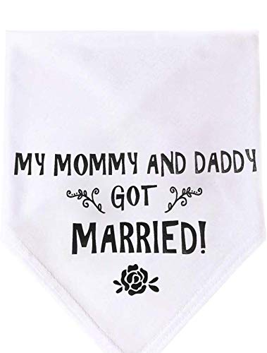 [Australia] - PUPTECK Wedding Dog Bandana - My Mommy and Daddy Got Married - Engagement Announcement - Soft Wedding Bibs Scarf Accessories and Photo Prop for Small to Large Dogs, White 