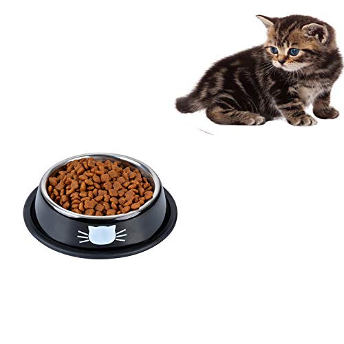 [Australia] - YASMA Cat Bowls Stainless Steel Pet Cat Bowl Kitten Rabbit Cat Dish Bowl with Cute Cats Painted cat Food Dish Easy to Clean Durable Cat Dish for Food and Water Blue+Grey 
