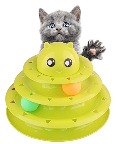 N / A Interactive Cat Toy Teaser Ball Toy for Cat 3 Layers Towers Tracks Roller with 3 Colorful Ball Kitten Fun, Detachable Cat Toy,Green Green - PawsPlanet Australia