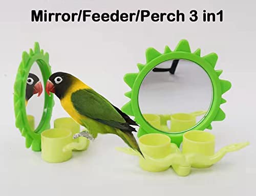 3 in 1 Bird Toys(Feeder/Mirror/Perch）Bird Feeding/Watering Cups with Mirror Toys Parakeet Feeder for Cage Perch Toys for Parakeets Conures Cockatiels Suit Small to Regular Size - PawsPlanet Australia