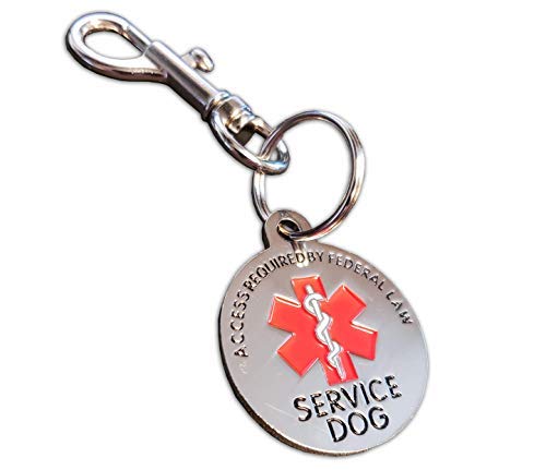 [Australia] - Activedogs Service Dog Chrome Tag - Double Sided - ADA Access Required by Federal Law with Red Medical Alert Symbol 1.25 inch. Easily to Attach to Collar, Leash or Harness Vest 