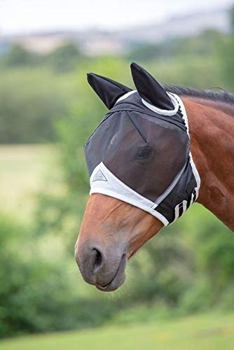 Shires Fine Mesh Fly Mask with Ears Black Cob - PawsPlanet Australia