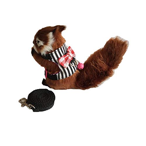 [Australia] - Wontee Small Pet Harness Vest and Leash Set with Bowknot and Bell Decor for Gerbil Guinea Pig Squirrel Kitten Outdoor Walking S Black Stripe 