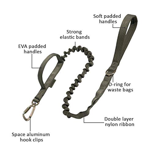 [Australia] - EXCELLENT ELITE SPANKER Military Leash Dog Tactical Space Aluminum Hook Clips Bungee Dog Leash Tactical Dog Leash Elastic Dog Rope Leads with 2 Control Handle Ranger Green 