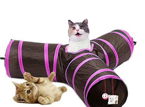 Cosy Life Cat Tunnel with Toy Tunnel for Small Animals - Y Shape - Black/Pink Black-Pink - PawsPlanet Australia