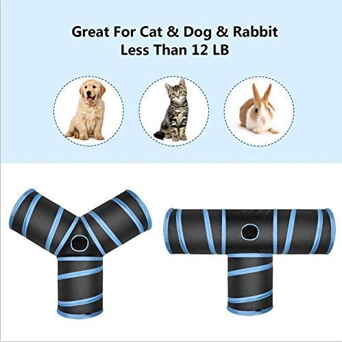 Creaker 3 Way Cat Tunnel, Collapsible Pet Toy Tunnel Ball Cat, Puppy, Kitty, Kitten, Rabbit Blue - PawsPlanet Australia