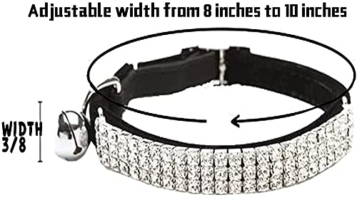 HUKCHI Soft Velvet Safe Cat Adjustable Collar Bling Diamante With Bells,11 inch for small dogs and cats (Black) Black - PawsPlanet Australia