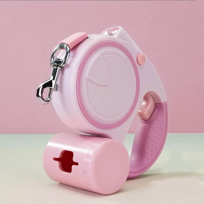 Best Dog Supplies Fancy Dog Leash with Flashlight & Waste Bag Dispenser - Anti-Slip Handle & 360° Tangle-Free Retractable Leash - Stylish, Convenient, & Safe for Nighttime Adventures – Pink - PawsPlanet Australia