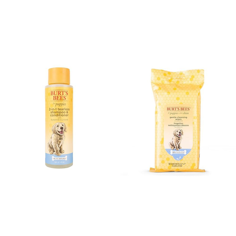 Burt's Bees for Pets Puppy Grooming Bundle: 2 in 1 Shampoo & Conditioner, 16 Fl Oz and Wipes for Puppies, 50 Count | with Buttermilk and Linseed Oil | Made in The USA - PawsPlanet Australia