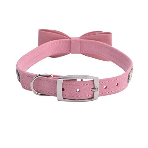 [Australia] - BINGPET Diamond Bow Tie Crystal Rhinestone Pet Collar Designer Girl Boy Dog Collars Large Pink 