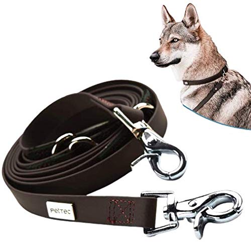 PetTec dog leash 2m lead for dogs up to 60kg, light training leash/training leash/trekking leash adjustable made of TRIOFLEX (similar to Biothane), water-repellent, dog lead (brown) brown - PawsPlanet Australia