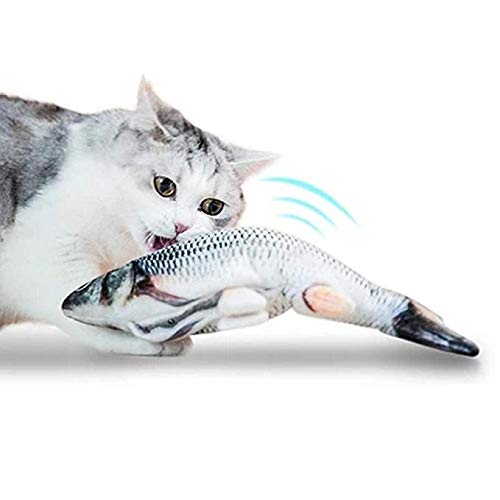 [Australia] - Zedco Flopping Fish Cat Toy with Realistic Tail Wagging, Interactive Plush with USB Rechargeable Battery, Chew, Claw and Bite Safe Pillow for Kittens, Plush Cotton Doll A 