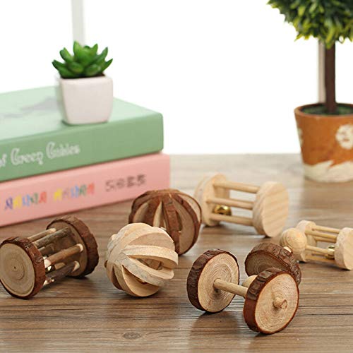 CCCYMM 6 Pcs Pet Natural Wooden Chew Toys Dumbells Exercise Bell Molar Toy for Parrot, Rabbit, Chinchilla, Guinea Pig, Hamster Small Animals - PawsPlanet Australia