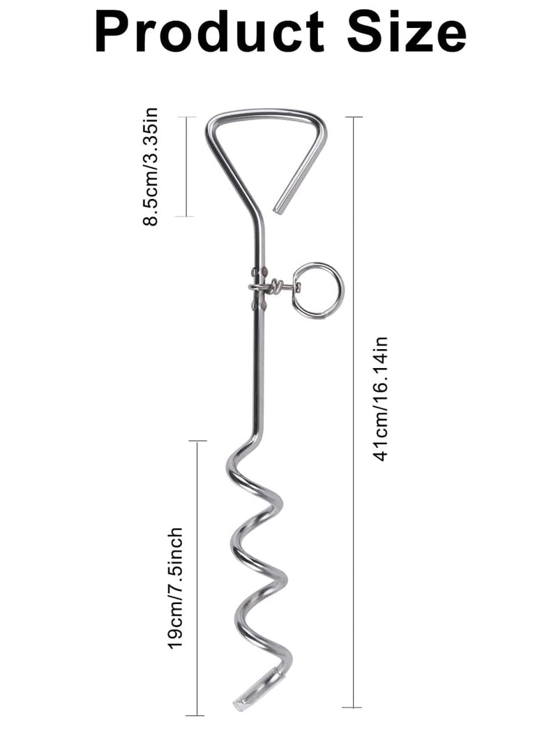 2 X 16" Heavy Duty Ground Spike Stake (41cm) Dog Chains for outside Dog Tie Out Cable Steel Spiral Dog Tether Outdoor Dog Camping Accessories (Stake Only, 2 X 41cm) - PawsPlanet Australia