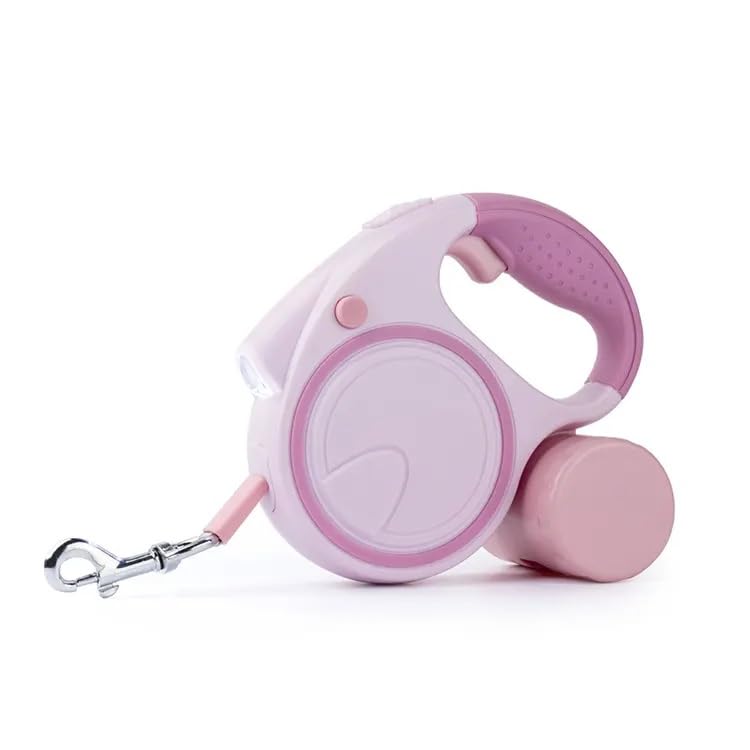 Best Dog Supplies Fancy Dog Leash with Flashlight & Waste Bag Dispenser - Anti-Slip Handle & 360° Tangle-Free Retractable Leash - Stylish, Convenient, & Safe for Nighttime Adventures – Pink - PawsPlanet Australia