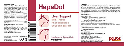 PETS Dolfos HepaDol Liver Support for Cats and Dogs 60 tablets enriched with Milk Thistle Ornithine Arginine Taurine - PawsPlanet Australia