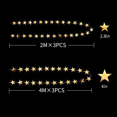 TONIFUL 6Pcs Gold Star Banner Garland Twinkle Star Galaxy Glitter Paper Sparkling Bunting Party Decorations for Christmas New Year Birthday Bridal Shower Wedding Room Party Supplies - PawsPlanet Australia