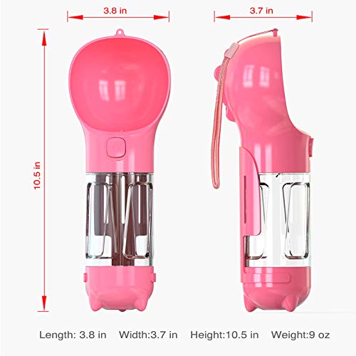 Portable Pet Water Bottle, Multifunction Dog cat Water bottle with Poop shovel and Garbage bag, Pet Drinking bottle for On the Go for Outdoor Walking Hiking Travel (pink) pink - PawsPlanet Australia