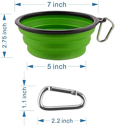 MOACC Large Collapsible Dog Bowl, Silicone Portable Pet Food Water Bowl Foldable Expandable Cup Dish for Pet Cat Food Water Feeding with Carabiner Clip for Travel, Set of 2 Blue,Green - PawsPlanet Australia