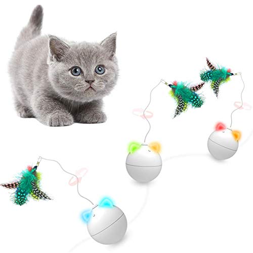 [Australia] - YSCEN Automatic Cat/Dog Toy, Pet Feathers cat Toys, Smart Feathers Cat Toys Interactive Ball, 360 Degree Automatic Irregular Rotation, Colorful Lanterns Amuse Cats, Pet Toy Replaceable Rotating Head blue 