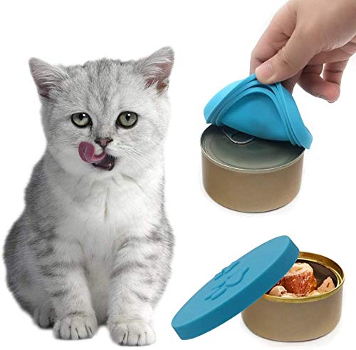 SLSON 4 Pack Pet Food Can Cover Universal Silicone Cat Dog Food Can Lids 1 Fit 3 Standard Size Can Tops, Blue, Green, Pink and Grey - PawsPlanet Australia