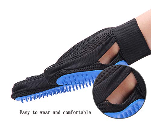 Yatoo Pet Grooming Glove Comb Brush Massage Tool Kit for Cats Dogs Long Short Fur Hair Remover Mitt Gentle Deshedding Removes Tangles Knots Loose Fur and Dirt Contains 2 Gloves and 1 Comb Blue - PawsPlanet Australia