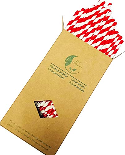 Red And White Striped Paper Straws Drinking, 7.75 Inch Bright Red Stripes(White Red Strip) - PawsPlanet Australia