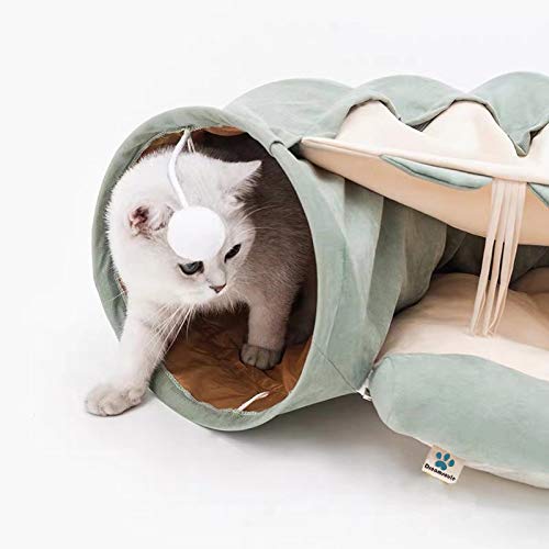 DREAMSOULE 2-in-1 Cat Bed Play Tunnel and Mat for Pets Cats Dogs Rabbits and Pets Kittens for Home Foldable Soft Cat Tunnel Tubes Toys Pet Play Bed Indoor green - PawsPlanet Australia