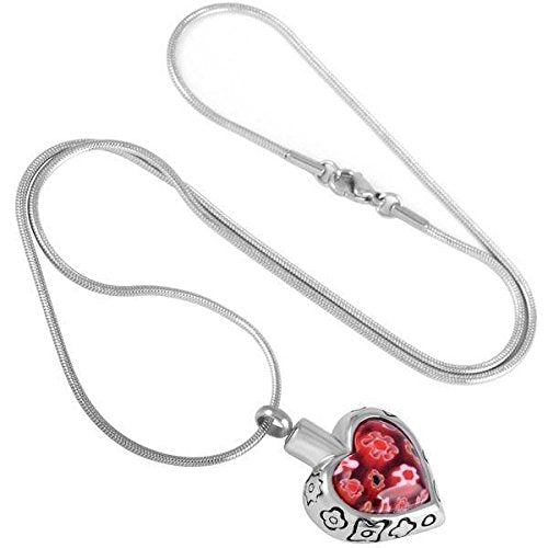 Cherished Urns Red Glass Heart Memorial Ash Keepsake Cremation Pendant - PawsPlanet Australia