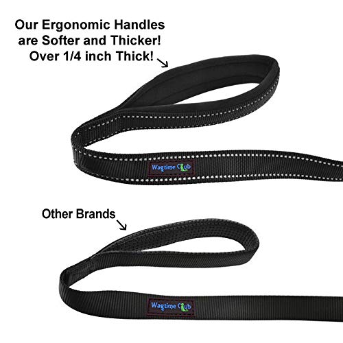 [Australia] - Wagtime Club Soft &Thick Dual Handle 6FT Dog Leash, Premium Strength Double Padded Handles - Vibrant Colors with Reflective Option Reflective Black 