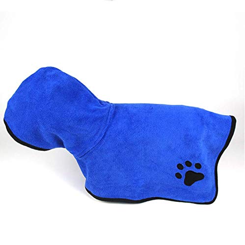 CandS Microfibre Dog Towel Robe Hooded Drying Coat Quick Dry Paw Print Design (Medium, Blue) Medium - PawsPlanet Australia