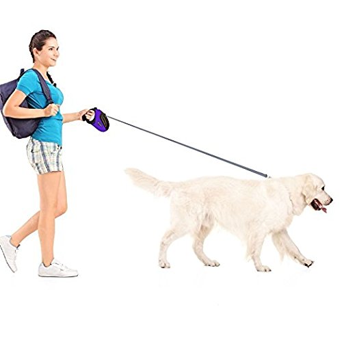 NUJIA Dog Leads Retractable, Extendable Retractable Dog Leads 5M Heavy Duty Nylon Tangle Free Pet Collars Leash with One Button Break & Lock for Small Medium Large Dogs up to 50KG - 5 YEAR WARRANTY Red - PawsPlanet Australia