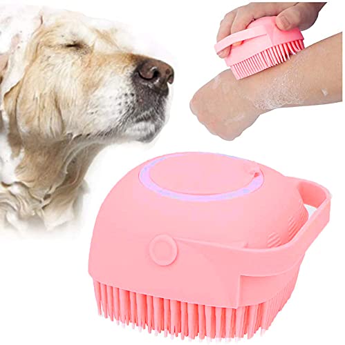 Liseng Soft Silicone Bathing Brushes with Shampoo Dispenser for Dogs and Cats, Small Animals Massage Shower Grooming Brush Pink - PawsPlanet Australia