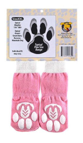 Woodrow Wear Power Paws, Traction Socks for Dogs, XXL Pink w/White Bone - PawsPlanet Australia