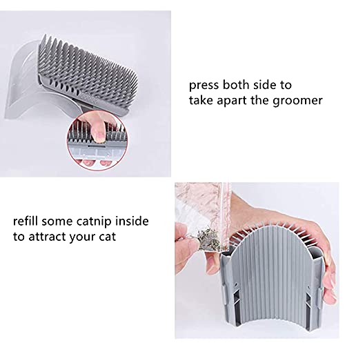 Cat Self Groomer Brushes with Catnip,Wall Corner Groomers Soft Grooming Brush Scratcher and Brush for Short Long Fur Cats, Softer Massage Toy for Kitten Puppy (2 Pack Grey) - PawsPlanet Australia