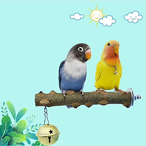 2pcs Bird Perch Stand Wood Natural Wood Perch Stand Toy, Prickly Ash Wood Bird Multifunctional Stand Toy with Little Bell and Metal Screw Buckle for Parrot Lovebird Cockatiel Mynas Little Sunbird Cage - PawsPlanet Australia