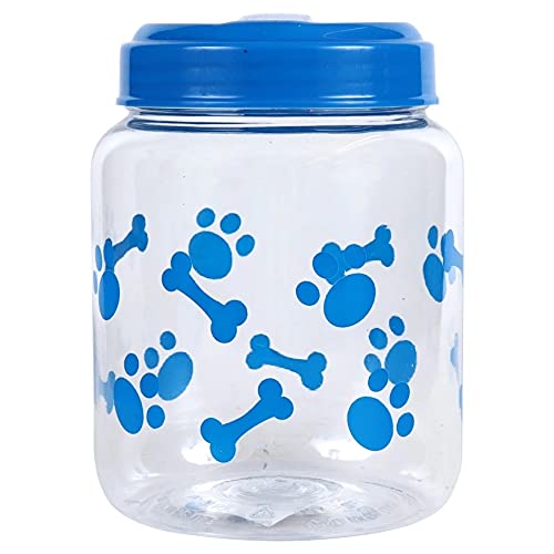 CGT BPA-Free Plastic Airtight Dog Cat Pet Treat & Food Storage Containers Canisters Black & Blue Paw Print Bones (Set of 2) - PawsPlanet Australia